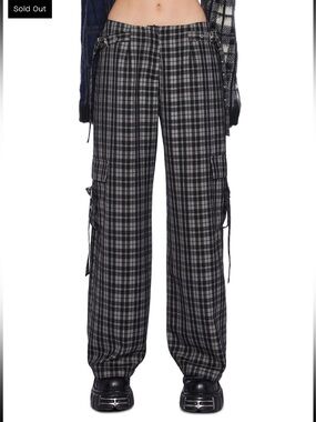 The Ragged Priest Black and Gray Plaid Cargo Trousers